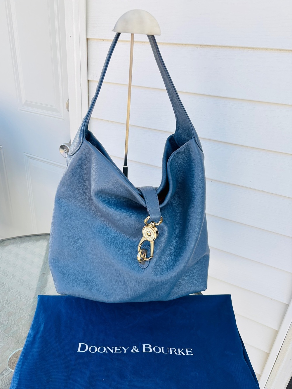 Dooney & Bourke Logo Lock Pebble Leather Hobo Tote Blue Bag - Picture 2 of 8